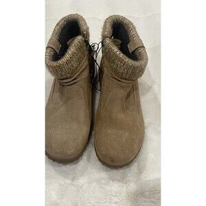 khombu Leather Suede Ankle Boots With Knit Top Side Zipper Rubber Soles Size 9M